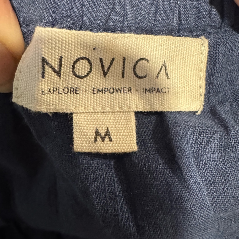 NOVICA Navy maxi off the shoulder Gathered Waist Dress medium - Picture 4 of 4